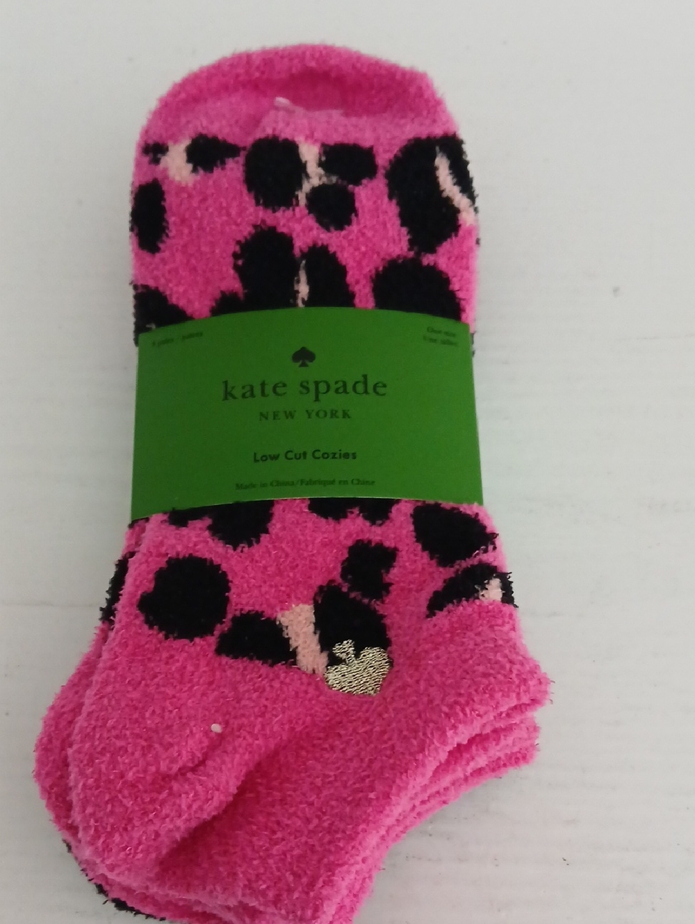 kate spade Bright Pink and Black Leopard Low Cut Cozy Socks